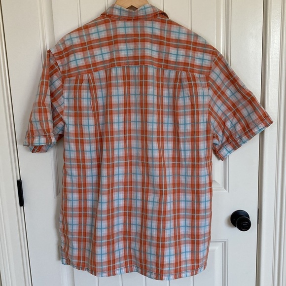 Timberland Mens Shirt XL Short Sleeve Cotton Button Front Orange Plaid - Picture 8 of 10